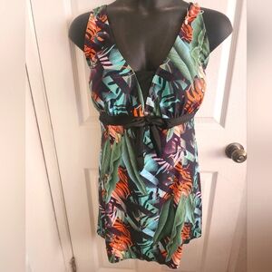 New plus Size Floral Tankini One Piece Built In Shorts Size 5XL